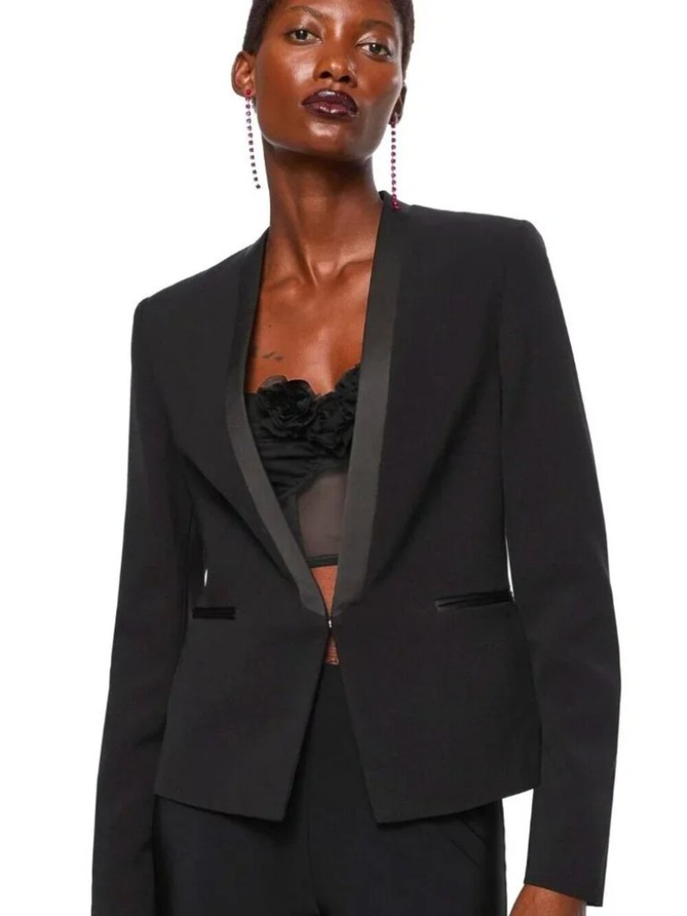 NWOT Ann Taylor LOFT Black Single Button Tuxedo Blazer Size 8
